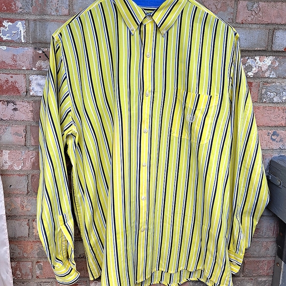 Vtg Ralph LaurenChaps Yellow/Blue Striped Button Down XL - Picture 1 of 6